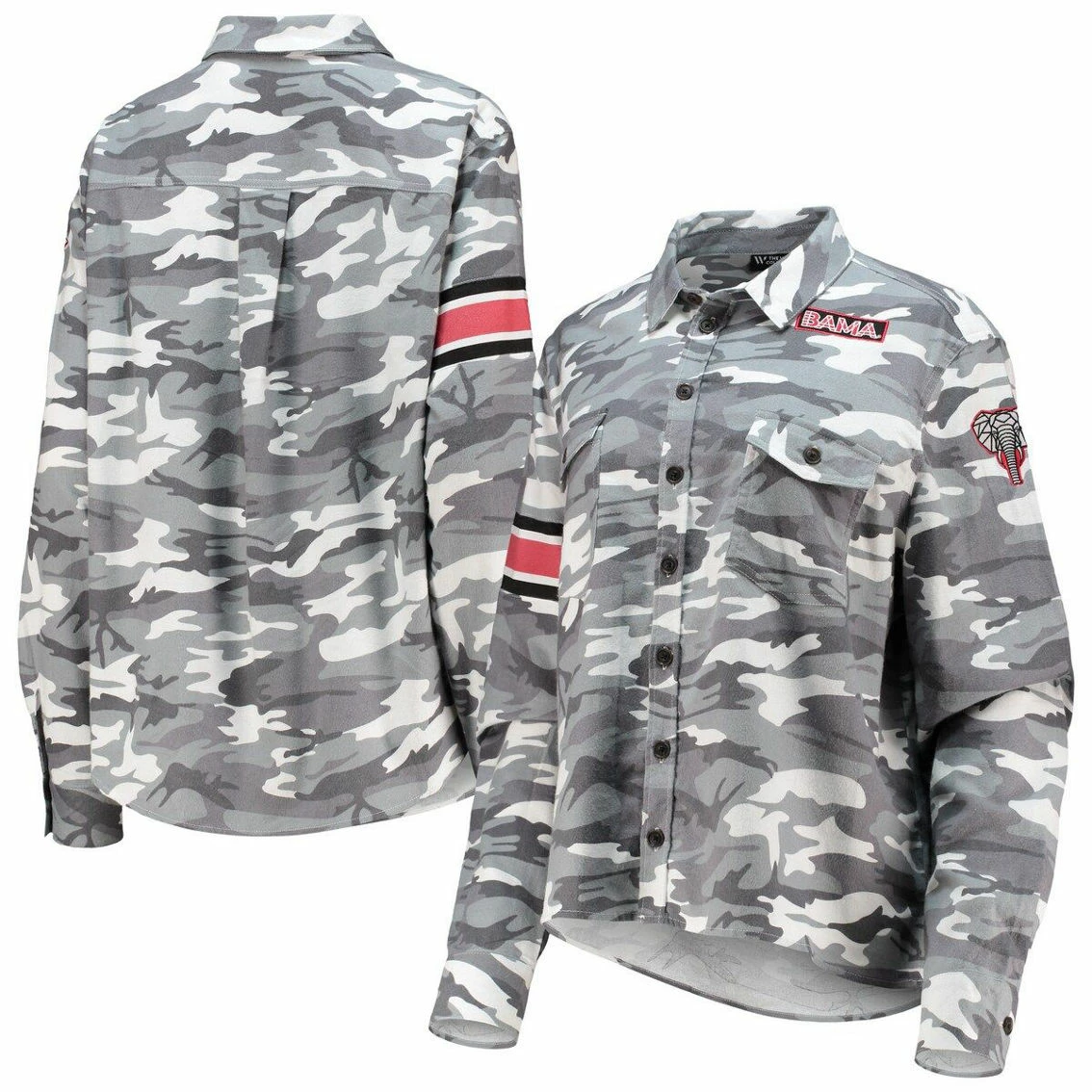 The Wild Collective Women's Gray Alabama Crimson Tide Camo Flannel Button-Up Long Sleeve Shirt 3 The Wild Collective Women's Gray Alabama Crimson Tide Camo Flannel Button-Up Long Sleeve Shirt