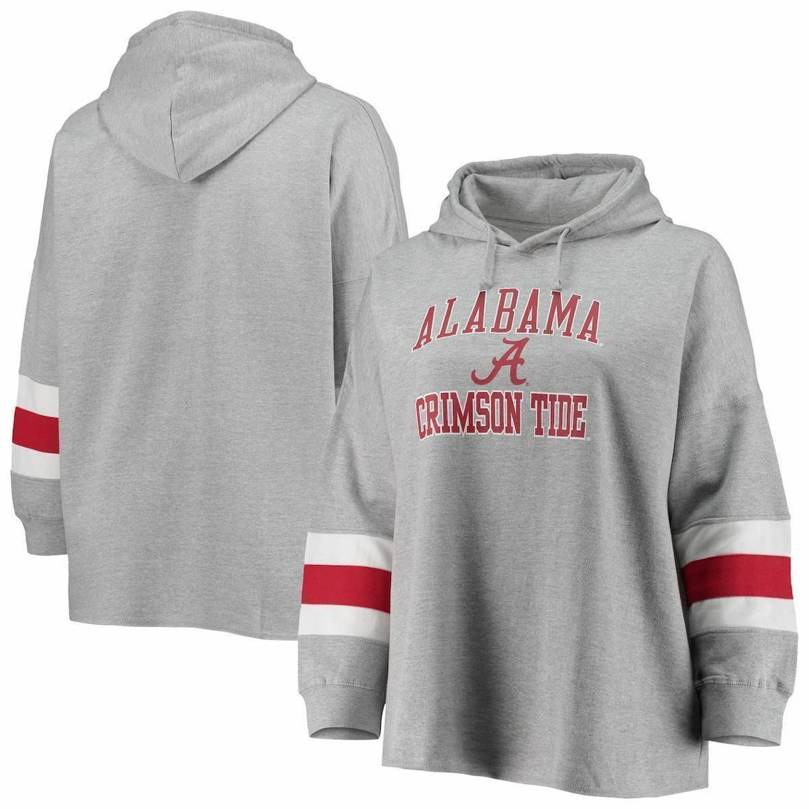 Profile Women's Heathered Gray Alabama Crimson Tide Plus Size Sleeve Stripe Pullover Hoodie 4 Profile Women's Heathered Gray Alabama Crimson Tide Plus Size Sleeve Stripe Pullover Hoodie - Image 2