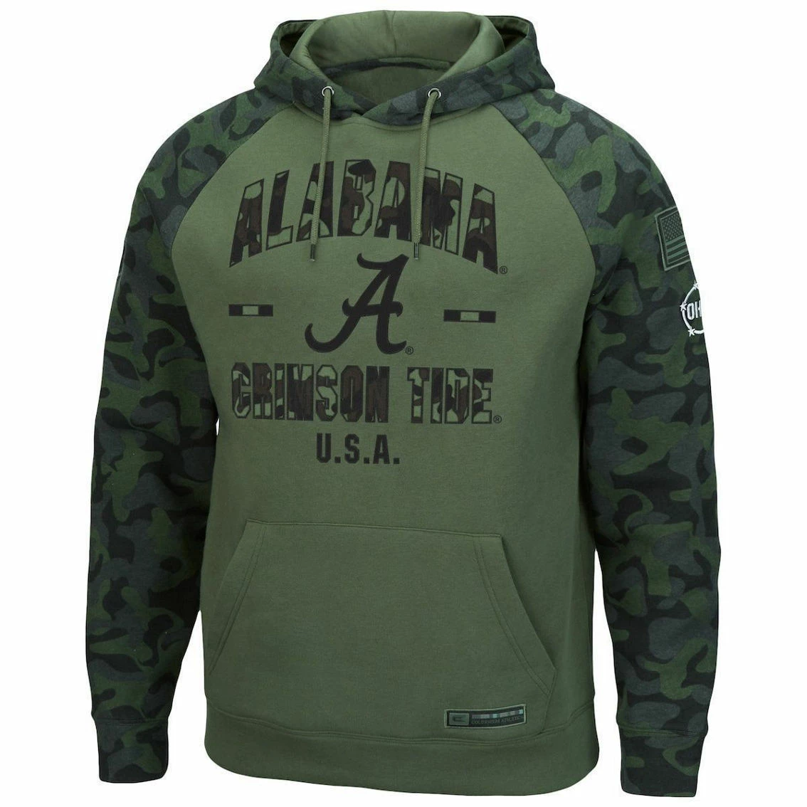 Colosseum Men's Olive/Camo Alabama Crimson Tide OHT Military Appreciation Raglan Pullover Hoodie 5 Colosseum Men's Olive/Camo Alabama Crimson Tide OHT Military Appreciation Raglan Pullover Hoodie - Image 3