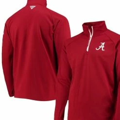 Columbia Men's Crimson Alabama Crimson Tide Terminal Tackle Fleece Raglan Omni-Shade Quarter-Zip Jacket