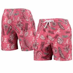 Men's Wes & Willy Crimson Alabama Crimson Tide Vintage Floral Swim Trunks