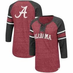 Colosseum Women's Crimson/Heathered Charcoal Alabama Crimson Tide Scienta Pasadena Raglan 3/4 Sleeve Space Dye Lace-Up T-Shirt
