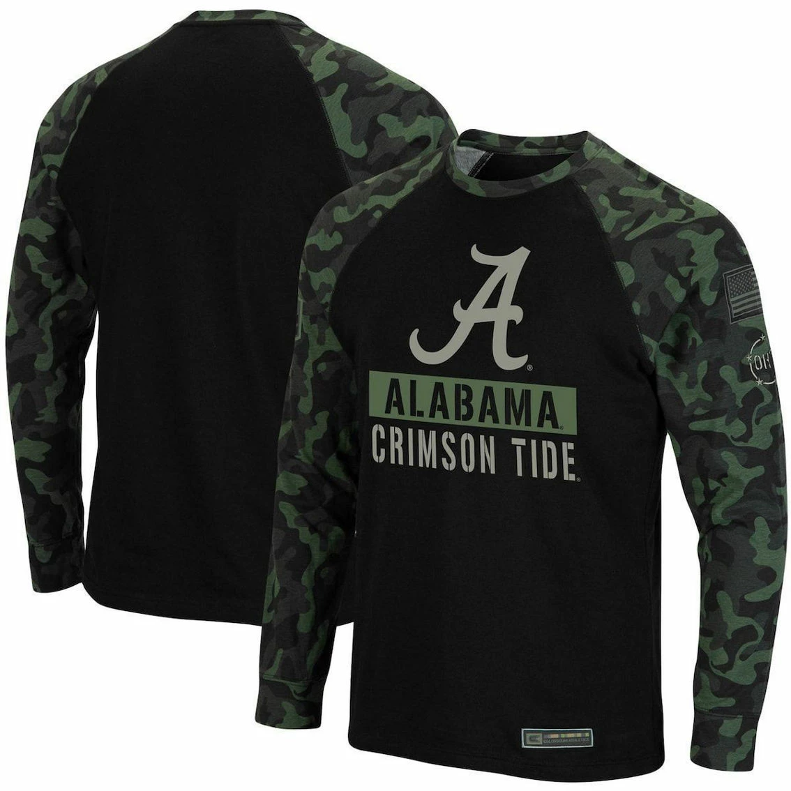 Colosseum Men's Black/Camo Alabama Crimson Tide OHT Military Appreciation Big & Tall Raglan Long Sleeve T-Shirt 4 Colosseum Men's Black/Camo Alabama Crimson Tide OHT Military Appreciation Big & Tall Raglan Long Sleeve T-Shirt - Image 2