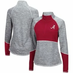 Colosseum Women's Heathered Gray/Crimson Alabama Crimson Tide Color Block Space-Dye Raglan Quarter-Zip Top