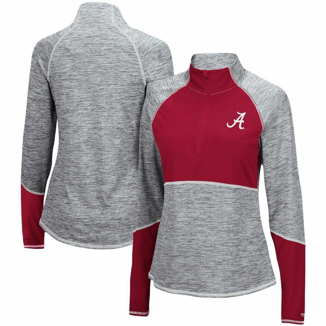 Colosseum Women's Heathered Gray/Crimson Alabama Crimson Tide Color Block Space-Dye Raglan Quarter-Zip Top 4 Colosseum Women's Heathered Gray/Crimson Alabama Crimson Tide Color Block Space-Dye Raglan Quarter-Zip Top - Image 2