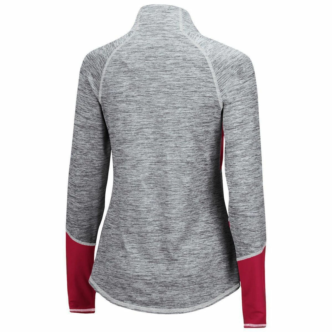 Colosseum Women's Heathered Gray/Crimson Alabama Crimson Tide Color Block Space-Dye Raglan Quarter-Zip Top 6 Colosseum Women's Heathered Gray/Crimson Alabama Crimson Tide Color Block Space-Dye Raglan Quarter-Zip Top - Image 4