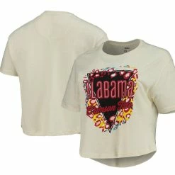 Women's Pressbox Cream Alabama Crimson Tide Taylor Animal Print Cropped T-Shirt