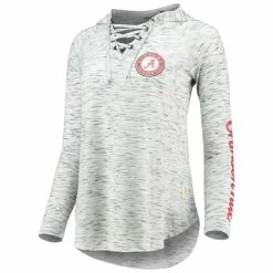 Pressbox Women's Gray Alabama Crimson Tide Space Dye Lace-Up V-Neck Long Sleeve T-Shirt