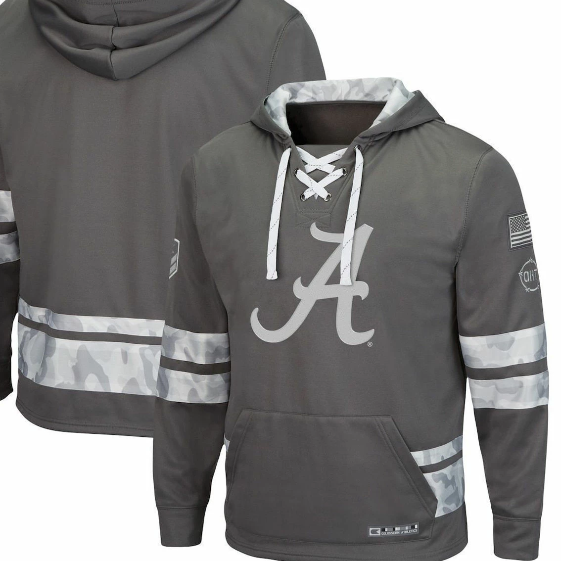 Colosseum Men's Gray Alabama Crimson Tide OHT Military Appreciation Lace-Up Pullover Hoodie 3 Colosseum Men's Gray Alabama Crimson Tide OHT Military Appreciation Lace-Up Pullover Hoodie