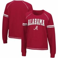 Colosseum Women's Crimson Alabama Crimson Tide Sweep Pass Sleeve Stripe Raglan Pullover Sweatshirt -Nike Sales Store DSCO1136788922 2840 ALT1