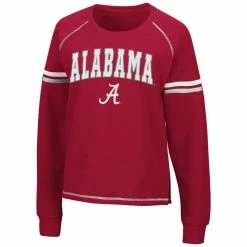Colosseum Women's Crimson Alabama Crimson Tide Sweep Pass Sleeve Stripe Raglan Pullover Sweatshirt -Nike Sales Store DSCO1136788922 2840 ALT2