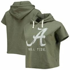 Original Retro Brand Women's Olive Alabama Crimson Tide Cropped Tri-Blend Short Sleeve Pullover Hoodie