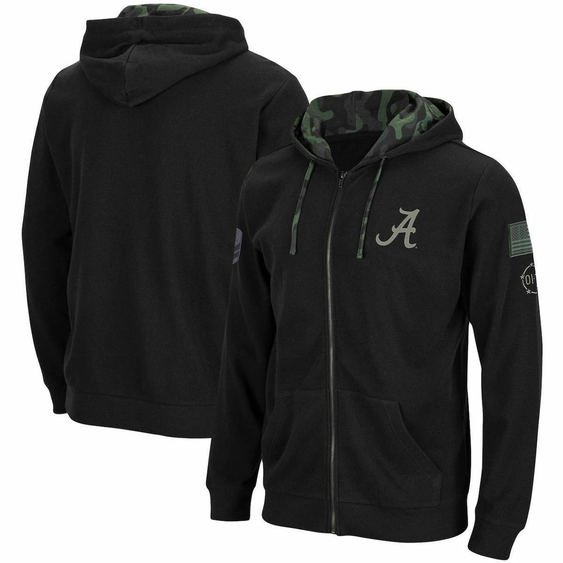 Colosseum Men's Black Alabama Crimson Tide OHT Military Appreciation Waffle Full-Zip Hoodie 4 Colosseum Men's Black Alabama Crimson Tide OHT Military Appreciation Waffle Full-Zip Hoodie - Image 2