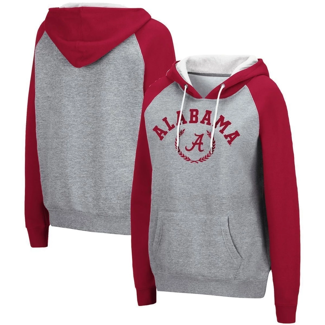 Colosseum Women's Heathered Gray Alabama Crimson Tide Contrast Raglan Pullover Hoodie 3 Colosseum Women's Heathered Gray Alabama Crimson Tide Contrast Raglan Pullover Hoodie