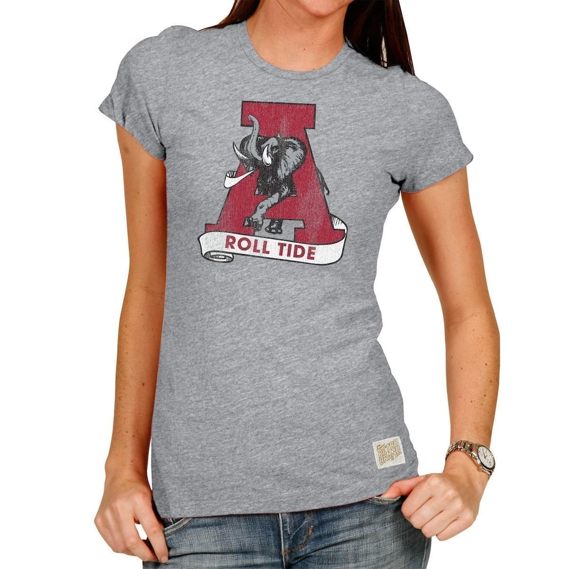 Original Retro Brand Women's Heathered Gray Alabama Crimson Tide Tri-Blend Crew Neck T-Shirt 3 Original Retro Brand Women's Heathered Gray Alabama Crimson Tide Tri-Blend Crew Neck T-Shirt