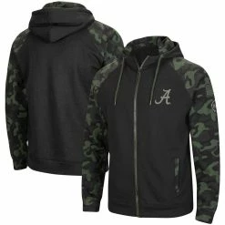 Men's Colosseum Black Alabama Crimson Tide OHT Military Appreciation Camo Raglan Full-Zip Hoodie