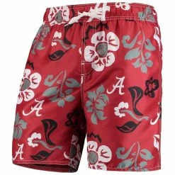 Wes & Willy Men's Crimson Alabama Crimson Tide Floral Volley Swim Trunks