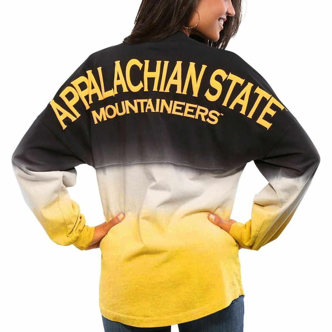 Spirit Jersey Women's Black Appalachian State Mountaineers Ombre Long Sleeve Dip-Dyed 4 Spirit Jersey Women's Black Appalachian State Mountaineers Ombre Long Sleeve Dip-Dyed - Image 2