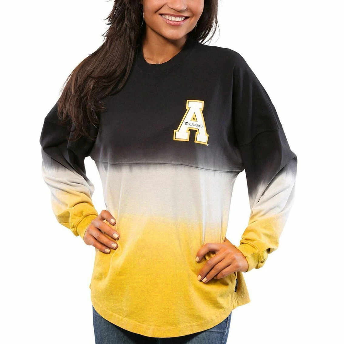 Spirit Jersey Women's Black Appalachian State Mountaineers Ombre Long Sleeve Dip-Dyed 5 Spirit Jersey Women's Black Appalachian State Mountaineers Ombre Long Sleeve Dip-Dyed - Image 3