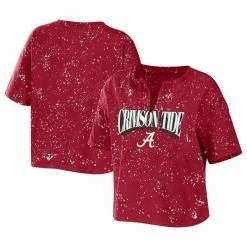 WEAR By Erin Andrews Women's Crimson Alabama Crimson Tide Bleach Wash Splatter Notch Neck T-Shirt