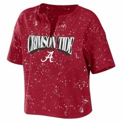 WEAR By Erin Andrews Women's Crimson Alabama Crimson Tide Bleach Wash Splatter Notch Neck T-Shirt -Nike Sales Store DSCO1147075759 2840 ALT2