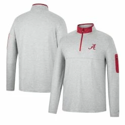 Colosseum Men's Heathered Gray/Crimson Alabama Crimson Tide Country Club Windshirt Quarter-Zip Jacket -Nike Sales Store DSCO1148301083 1927 ALT1
