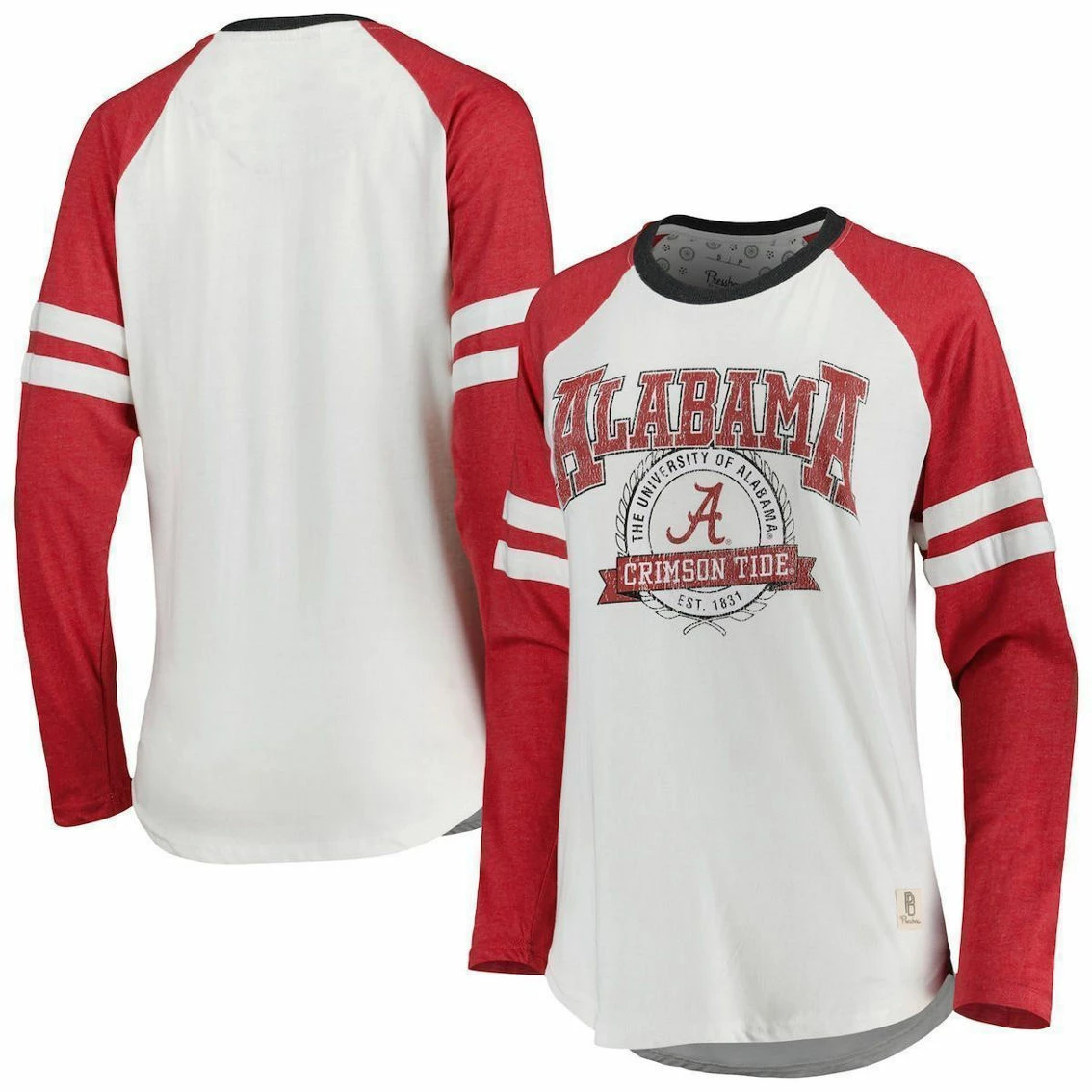 Women's Pressbox White/Crimson Alabama Crimson Tide Brooking Sleeve Stripe Raglan Long Sleeve T-Shirt 4 Women's Pressbox White/Crimson Alabama Crimson Tide Brooking Sleeve Stripe Raglan Long Sleeve T-Shirt - Image 2