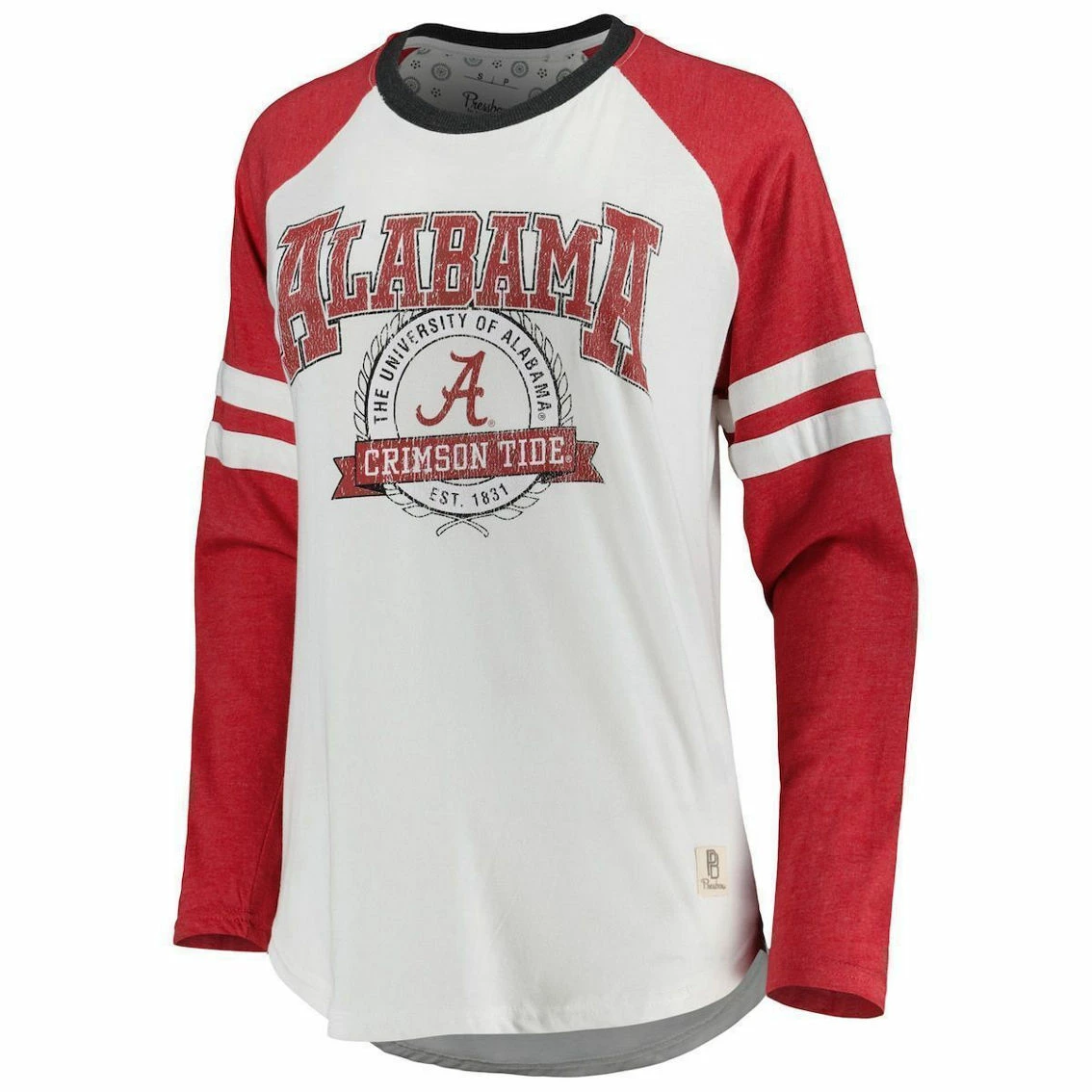 Women's Pressbox White/Crimson Alabama Crimson Tide Brooking Sleeve Stripe Raglan Long Sleeve T-Shirt 5 Women's Pressbox White/Crimson Alabama Crimson Tide Brooking Sleeve Stripe Raglan Long Sleeve T-Shirt - Image 3