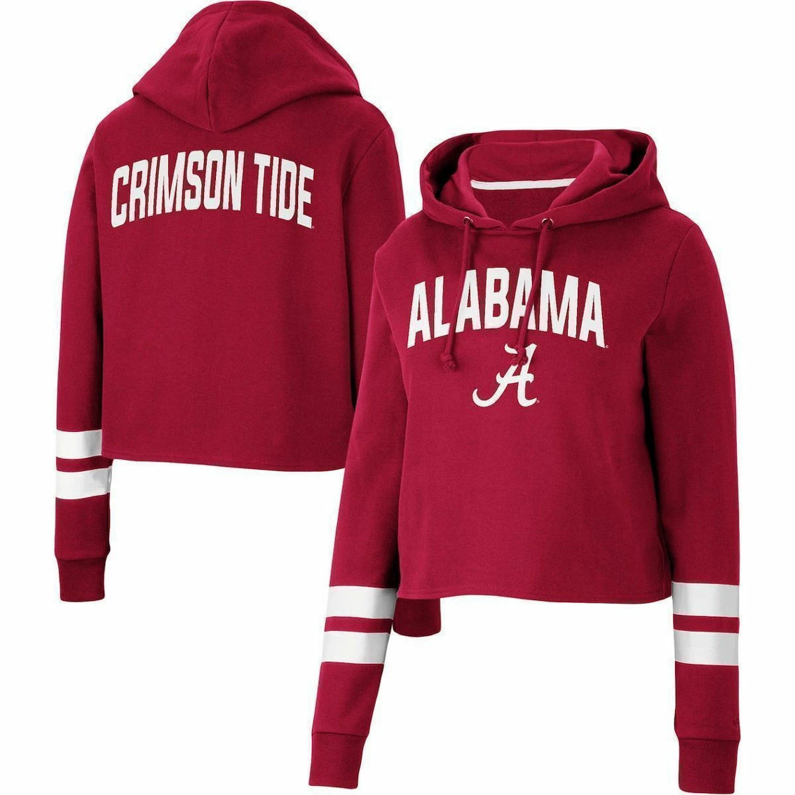Colosseum Women's Crimson Alabama Crimson Tide Throwback Stripe Cropped Pullover Hoodie 3 Colosseum Women's Crimson Alabama Crimson Tide Throwback Stripe Cropped Pullover Hoodie