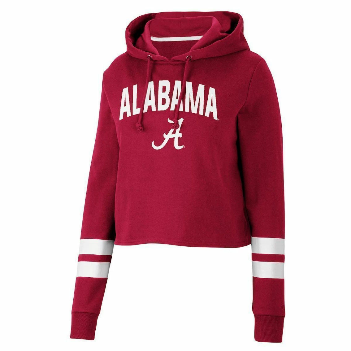 Colosseum Women's Crimson Alabama Crimson Tide Throwback Stripe Cropped Pullover Hoodie 5 Colosseum Women's Crimson Alabama Crimson Tide Throwback Stripe Cropped Pullover Hoodie - Image 3