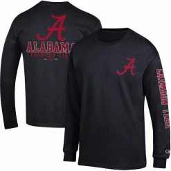 Champion Men's Black Alabama Crimson Tide Team Stack 3-Hit Long Sleeve T-Shirt