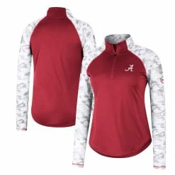 Women's Colosseum Crimson Alabama Crimson Tide OHT Military Appreciation Flash Arctic Camo Raglan Quarter-Zip Jacket