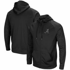 Colosseum Men's Black Alabama Crimson Tide Blackout 3.0 Tonal Raglan Full-Zip Hoodie