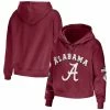 WEAR By Erin Andrews Women's Crimson Alabama Crimson Tide Mixed Media Cropped Pullover Hoodie