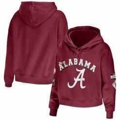 WEAR By Erin Andrews Women's Crimson Alabama Crimson Tide Mixed Media Cropped Pullover Hoodie