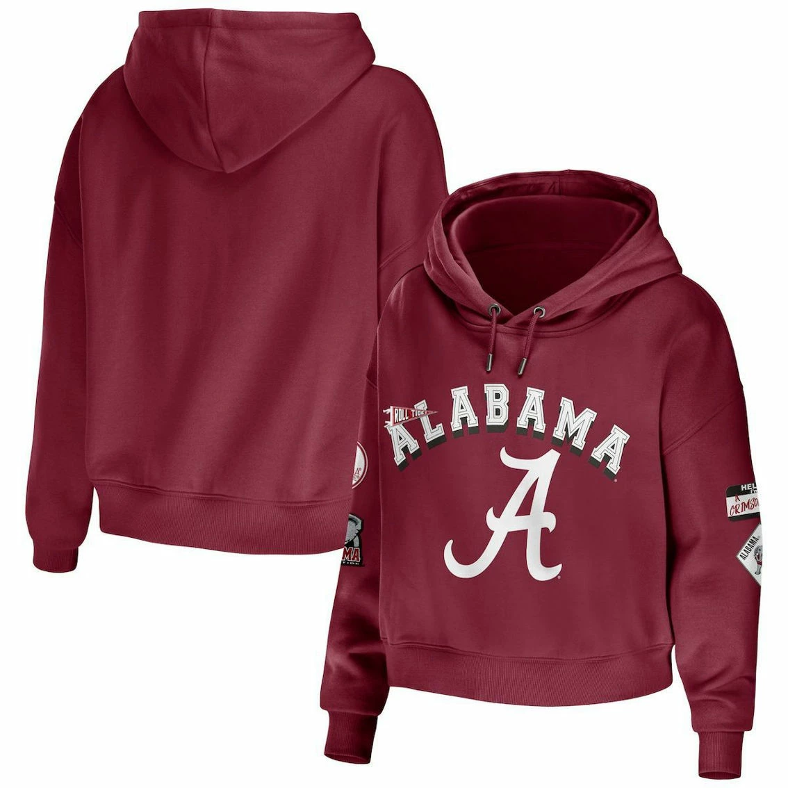 WEAR By Erin Andrews Women's Crimson Alabama Crimson Tide Mixed Media Cropped Pullover Hoodie 4 WEAR By Erin Andrews Women's Crimson Alabama Crimson Tide Mixed Media Cropped Pullover Hoodie - Image 2
