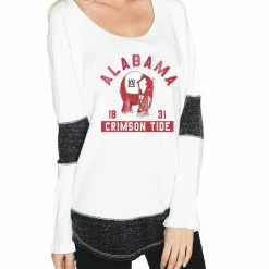 Original Retro Brand Women's White Alabama Crimson Tide Contrast Boyfriend Thermal Long Sleeve T-Shirt