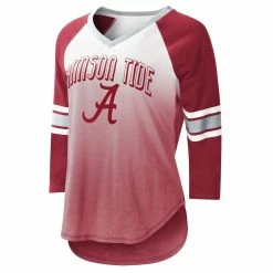 G-III 4Her By Carl Banks Women's White/Crimson Alabama Crimson Tide Lead Off Ombre Raglan 3/4-Sleeve V-Neck T-Shirt