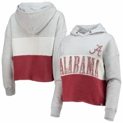 '47 Women's Heathered Gray/Heathered Crimson Alabama Crimson Tide Lizzy Colorblocked Cropped Pullover Hoodie -Nike Sales Store DSCO1161602541 1927 ALT1