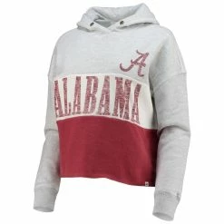 '47 Women's Heathered Gray/Heathered Crimson Alabama Crimson Tide Lizzy Colorblocked Cropped Pullover Hoodie -Nike Sales Store DSCO1161602541 1927 ALT2