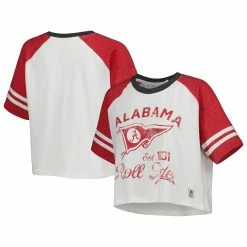 Pressbox Women's White Alabama Crimson Tide Melange Beaumont Cropped Raglan T-Shirt